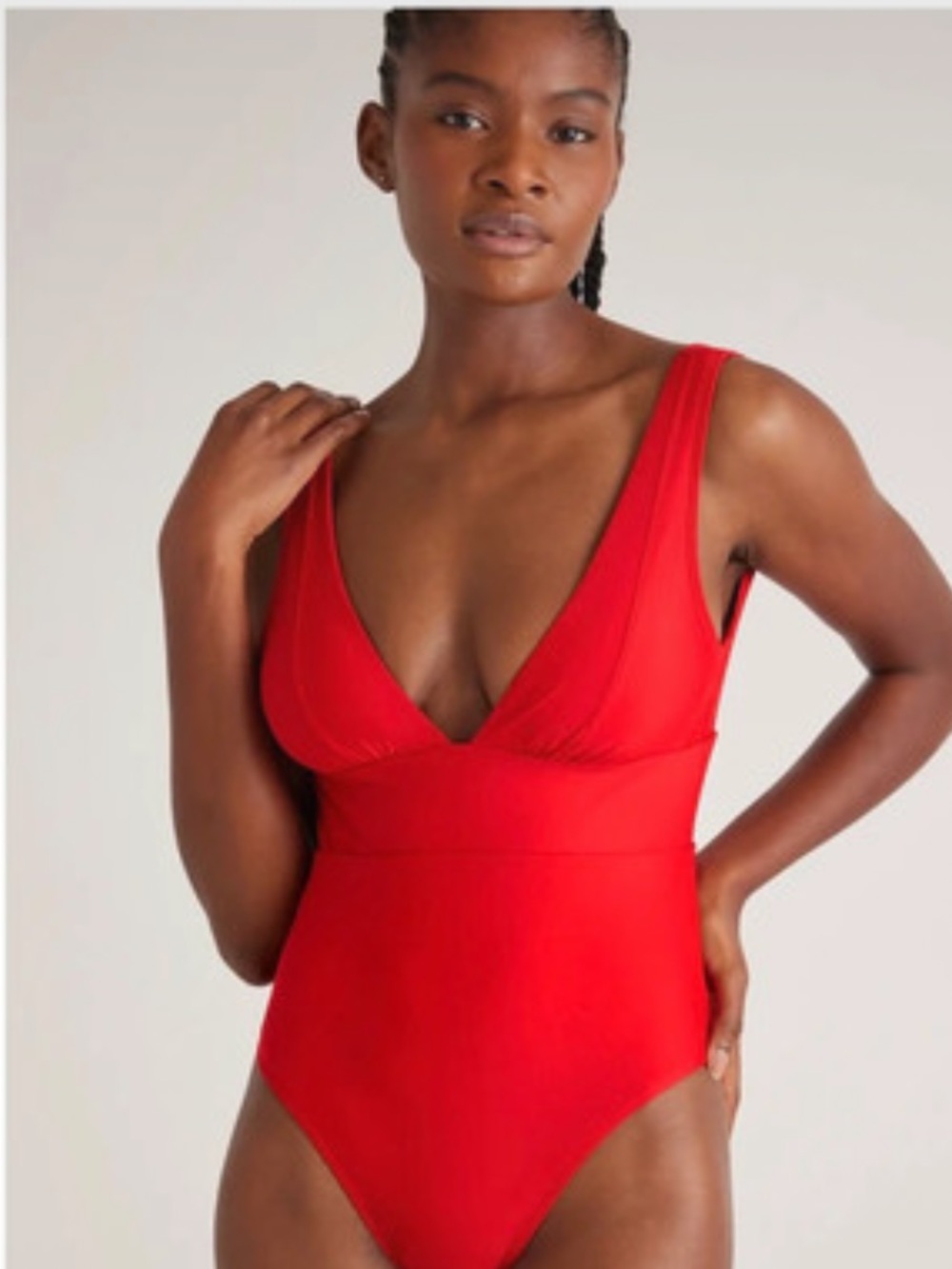 Quince Red Italian Plunge One-Piece Swimsuit - Medium